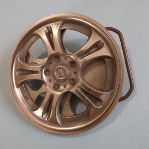 SPINNING Car Wheel Rim Belt Buckle Silver Pewter Round Marked with Serial No.